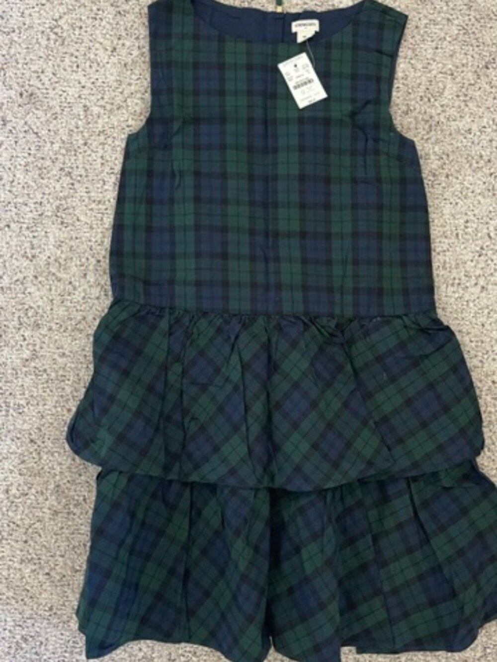 Crewcuts Girls 12 A-line Poplin Tiered Mini Dress Plaid Green Blue